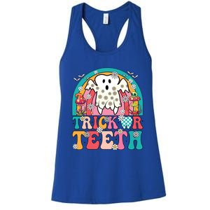 Dentist Halloween Boo Ghost Retro Groovy Trick Or Teeth Gift Women's Racerback Tank