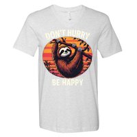Don't Hurry Be Happy Cute Lazy Funny Sloth V-Neck T-Shirt