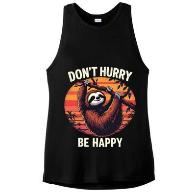 Don't Hurry Be Happy Cute Lazy Funny Sloth Ladies PosiCharge Tri-Blend Wicking Tank