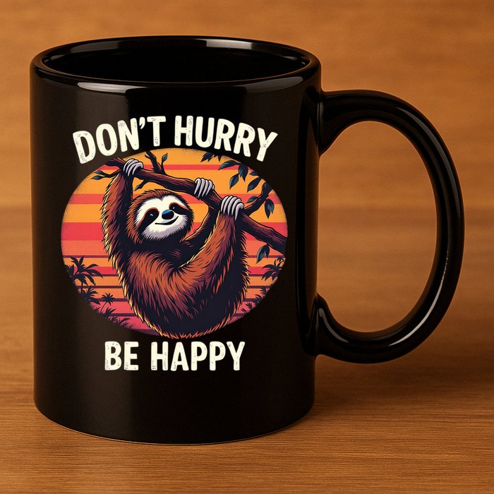 Don't Hurry Be Happy Cute Lazy Funny Sloth 11oz C Handle Ceramic Mug