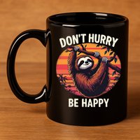 Don't Hurry Be Happy Cute Lazy Funny Sloth 11oz C Handle Ceramic Mug