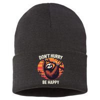 Don't Hurry Be Happy Cute Lazy Funny Sloth Sustainable Knit Beanie