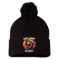 Don't Hurry Be Happy Cute Lazy Funny Sloth Pom Pom 12in Knit Beanie