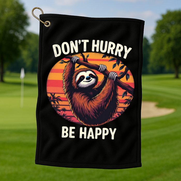 Don't Hurry Be Happy Cute Lazy Funny Sloth Golf Towel