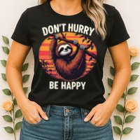 Don't Hurry Be Happy Cute Lazy Funny Sloth Womens T-Shirt