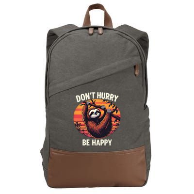 Don't Hurry Be Happy Cute Lazy Funny Sloth Cotton Canvas Backpack