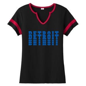 Detroit Honolulu Blue Stacked Ladies Halftime Notch Neck Tee