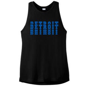 Detroit Honolulu Blue Stacked Ladies PosiCharge Tri-Blend Wicking Tank