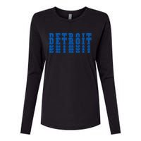 Detroit Honolulu Blue Stacked Womens Cotton Relaxed Long Sleeve T-Shirt