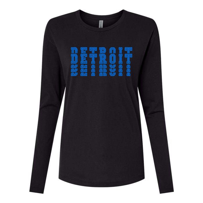 Detroit Honolulu Blue Stacked Womens Cotton Relaxed Long Sleeve T-Shirt