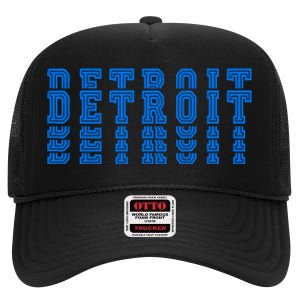 Detroit Honolulu Blue Stacked High Crown Mesh Back Trucker Hat