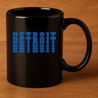 Detroit Honolulu Blue Stacked 11oz C Handle Ceramic Mug