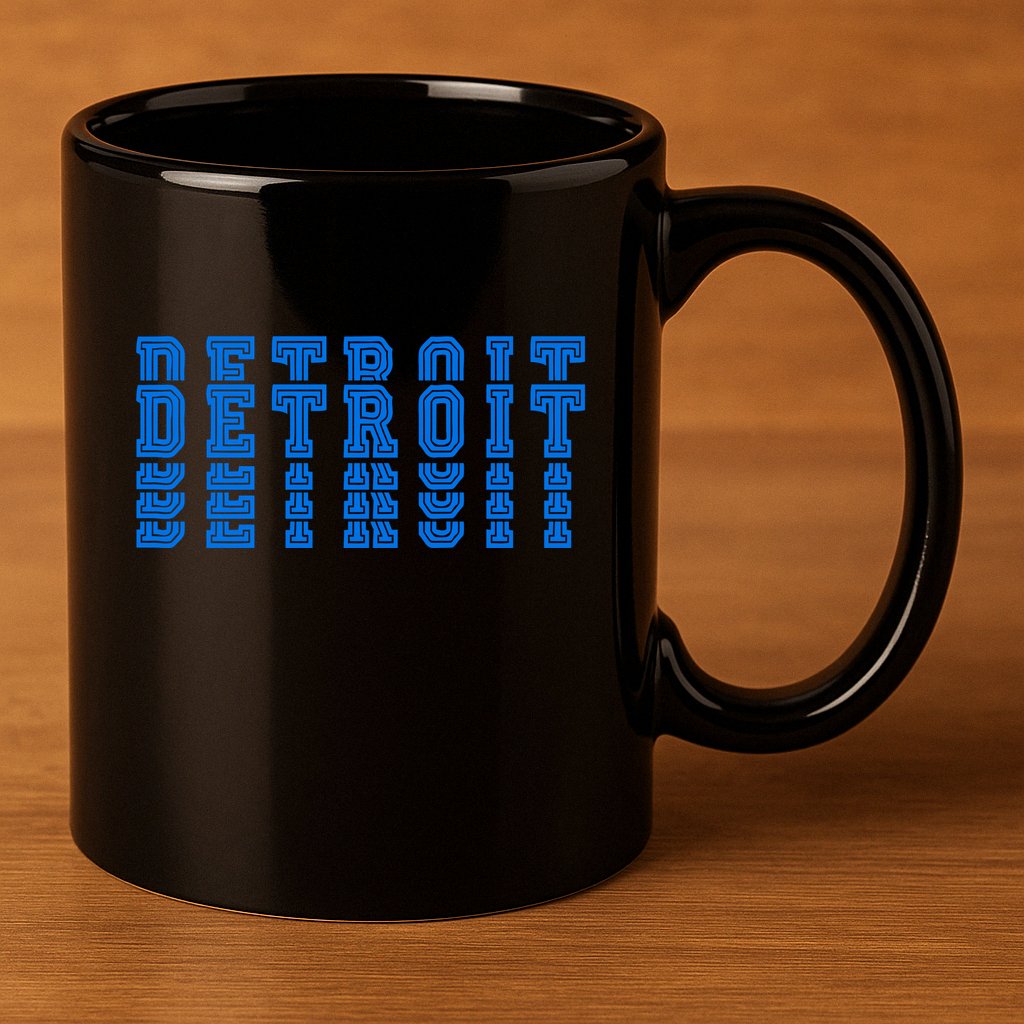 Detroit Honolulu Blue Stacked 11oz C Handle Ceramic Mug