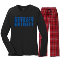 Detroit Honolulu Blue Stacked Women's Long Sleeve Flannel Pajama Set 