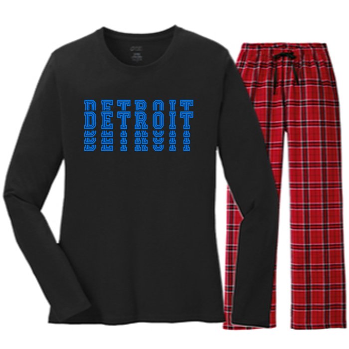 Detroit Honolulu Blue Stacked Women's Long Sleeve Flannel Pajama Set 