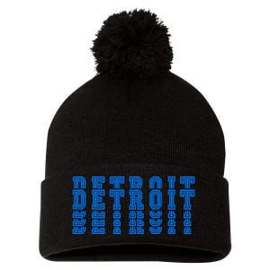 Detroit Honolulu Blue Stacked Pom Pom 12in Knit Beanie