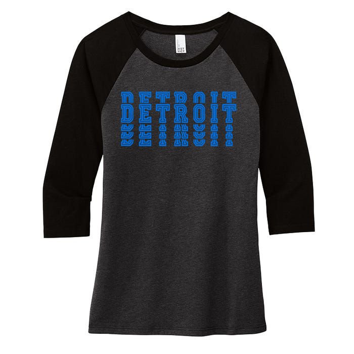 Detroit Honolulu Blue Stacked Women's Tri-Blend 3/4-Sleeve Raglan Shirt