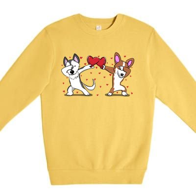 Dabbing Husky Corgi Dog Heart Valentines Day Gift Lovers Gift Premium Crewneck Sweatshirt