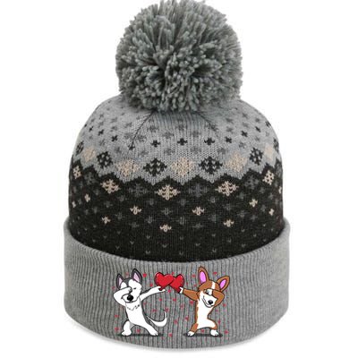 Dabbing Husky Corgi Dog Heart Valentines Day Gift Lovers Gift The Baniff Cuffed Pom Beanie