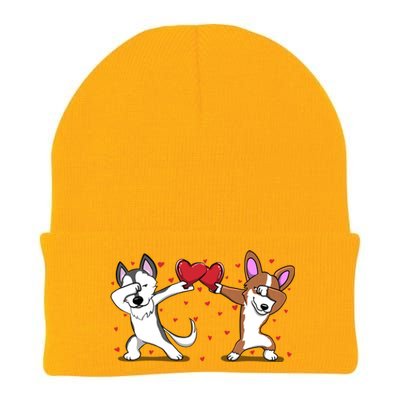 Dabbing Husky Corgi Dog Heart Valentines Day Gift Lovers Gift Knit Cap Winter Beanie