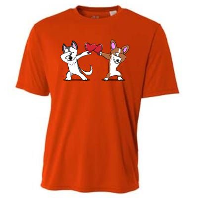 Dabbing Husky Corgi Dog Heart Valentines Day Gift Lovers Gift Cooling Performance Crew T-Shirt