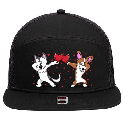 Dabbing Husky Corgi Dog Heart Valentines Day Gift Lovers Gift 7 Panel Mesh Trucker Snapback Hat