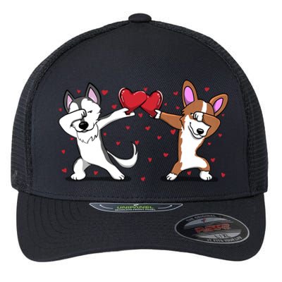 Dabbing Husky Corgi Dog Heart Valentines Day Gift Lovers Gift Flexfit Unipanel Trucker Cap