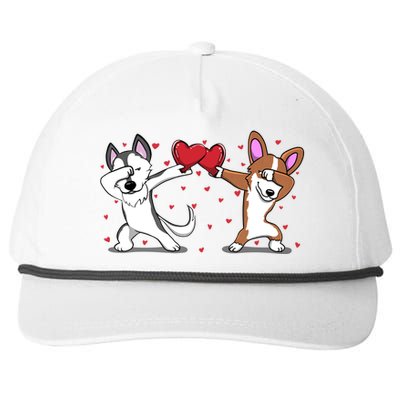 Dabbing Husky Corgi Dog Heart Valentines Day Gift Lovers Gift Snapback Five-Panel Rope Hat