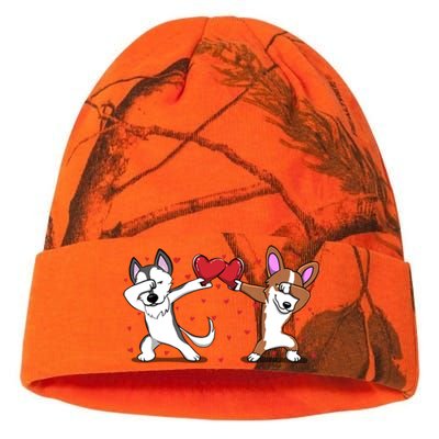 Dabbing Husky Corgi Dog Heart Valentines Day Gift Lovers Gift Kati Licensed 12" Camo Beanie