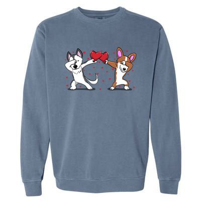 Dabbing Husky Corgi Dog Heart Valentines Day Gift Lovers Gift Garment-Dyed Sweatshirt