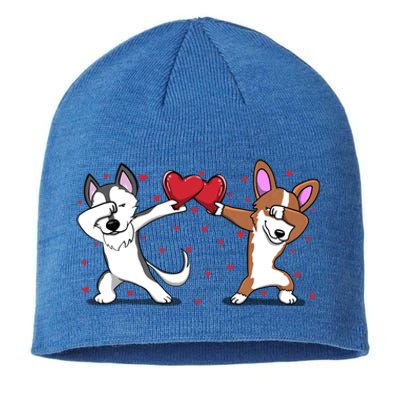 Dabbing Husky Corgi Dog Heart Valentines Day Gift Lovers Gift Sustainable Beanie