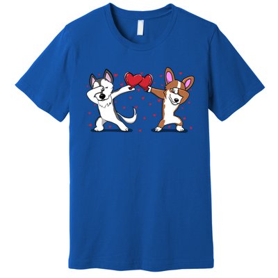 Dabbing Husky Corgi Dog Heart Valentines Day Gift Lovers Gift Premium T-Shirt