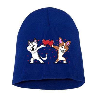 Dabbing Husky Corgi Dog Heart Valentines Day Gift Lovers Gift Short Acrylic Beanie