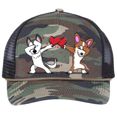 Dabbing Husky Corgi Dog Heart Valentines Day Gift Lovers Gift Retro Rope Trucker Hat Cap