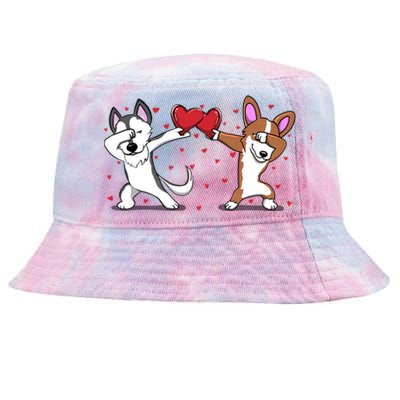 Dabbing Husky Corgi Dog Heart Valentines Day Gift Lovers Gift Tie-Dyed Bucket Hat