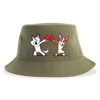 Dabbing Husky Corgi Dog Heart Valentines Day Gift Lovers Gift Sustainable Bucket Hat