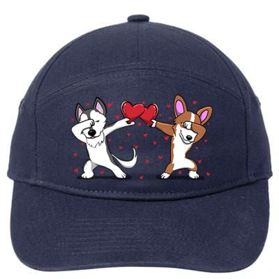 Dabbing Husky Corgi Dog Heart Valentines Day Gift Lovers Gift 7-Panel Snapback Hat