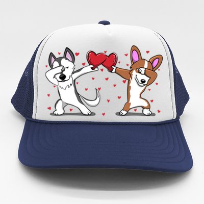 Dabbing Husky Corgi Dog Heart Valentines Day Gift Lovers Gift Trucker Hat