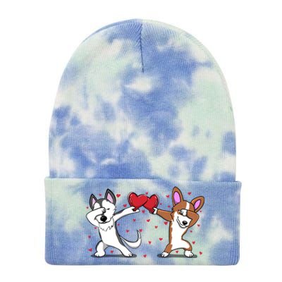 Dabbing Husky Corgi Dog Heart Valentines Day Gift Lovers Gift Tie Dye 12in Knit Beanie