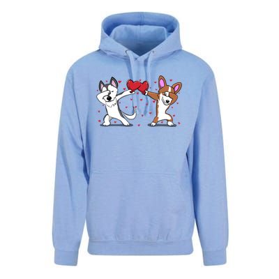 Dabbing Husky Corgi Dog Heart Valentines Day Gift Lovers Gift Unisex Surf Hoodie