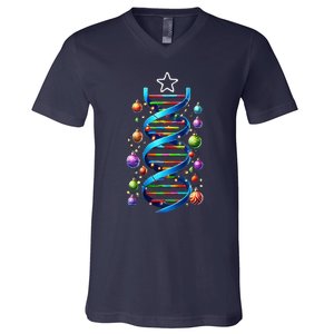 Dna Helix Christmas Tree Scientist Biology Science Teacher V-Neck T-Shirt