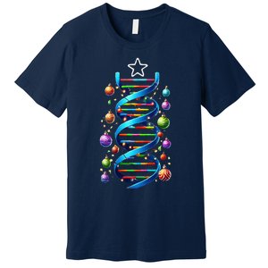 Dna Helix Christmas Tree Scientist Biology Science Teacher Premium T-Shirt