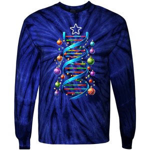 Dna Helix Christmas Tree Scientist Biology Science Teacher Tie-Dye Long Sleeve Shirt