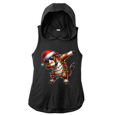 Dabbing Hereford Cattle Farmer Sunglasses Christmas Xmas Gift Ladies PosiCharge Tri-Blend Wicking Draft Hoodie Tank