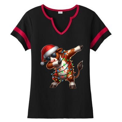 Dabbing Hereford Cattle Farmer Sunglasses Christmas Xmas Gift Ladies Halftime Notch Neck Tee