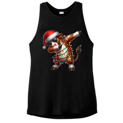 Dabbing Hereford Cattle Farmer Sunglasses Christmas Xmas Gift Ladies PosiCharge Tri-Blend Wicking Tank