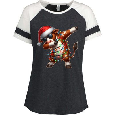 Dabbing Hereford Cattle Farmer Sunglasses Christmas Xmas Gift Enza Ladies Jersey Colorblock Tee