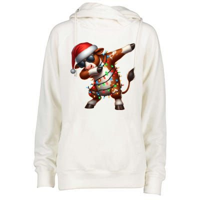 Dabbing Hereford Cattle Farmer Sunglasses Christmas Xmas Gift Womens Funnel Neck Pullover Hood