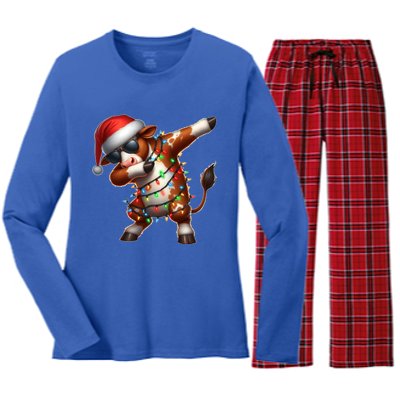 Dabbing Hereford Cattle Farmer Sunglasses Christmas Xmas Gift Women's Long Sleeve Flannel Pajama Set 