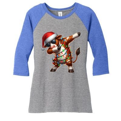 Dabbing Hereford Cattle Farmer Sunglasses Christmas Xmas Gift Women's Tri-Blend 3/4-Sleeve Raglan Shirt